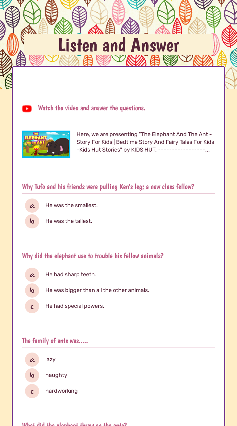 Listen and Answer | Interactive Worksheet by Merium Noman - 62065/TCHR ...