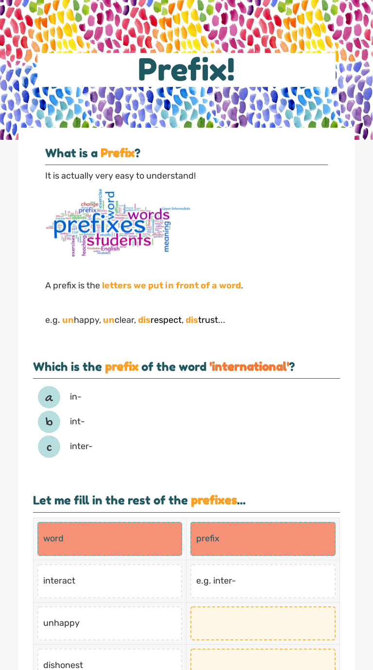 Prefix! Grade 7 worksheet preview