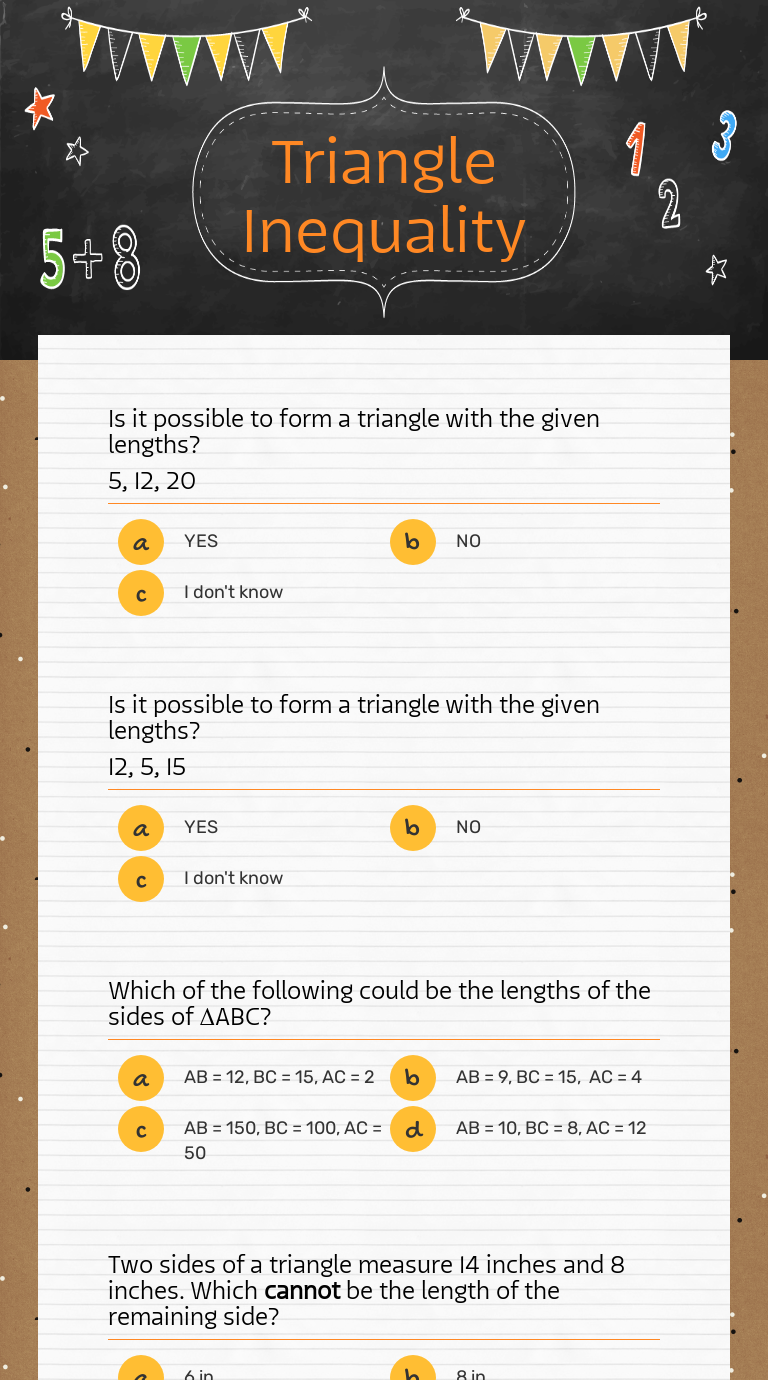 Triangle Inequality Interactive Worksheet by Leigh Reinemann Wizer.me