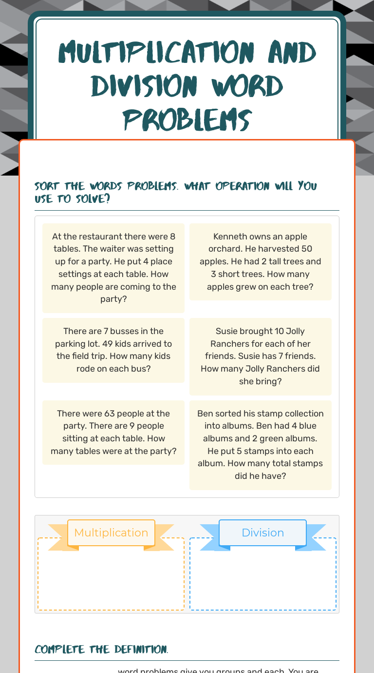 Multiplication and Division Word problems by Fionn Gillett-Smyth ...
