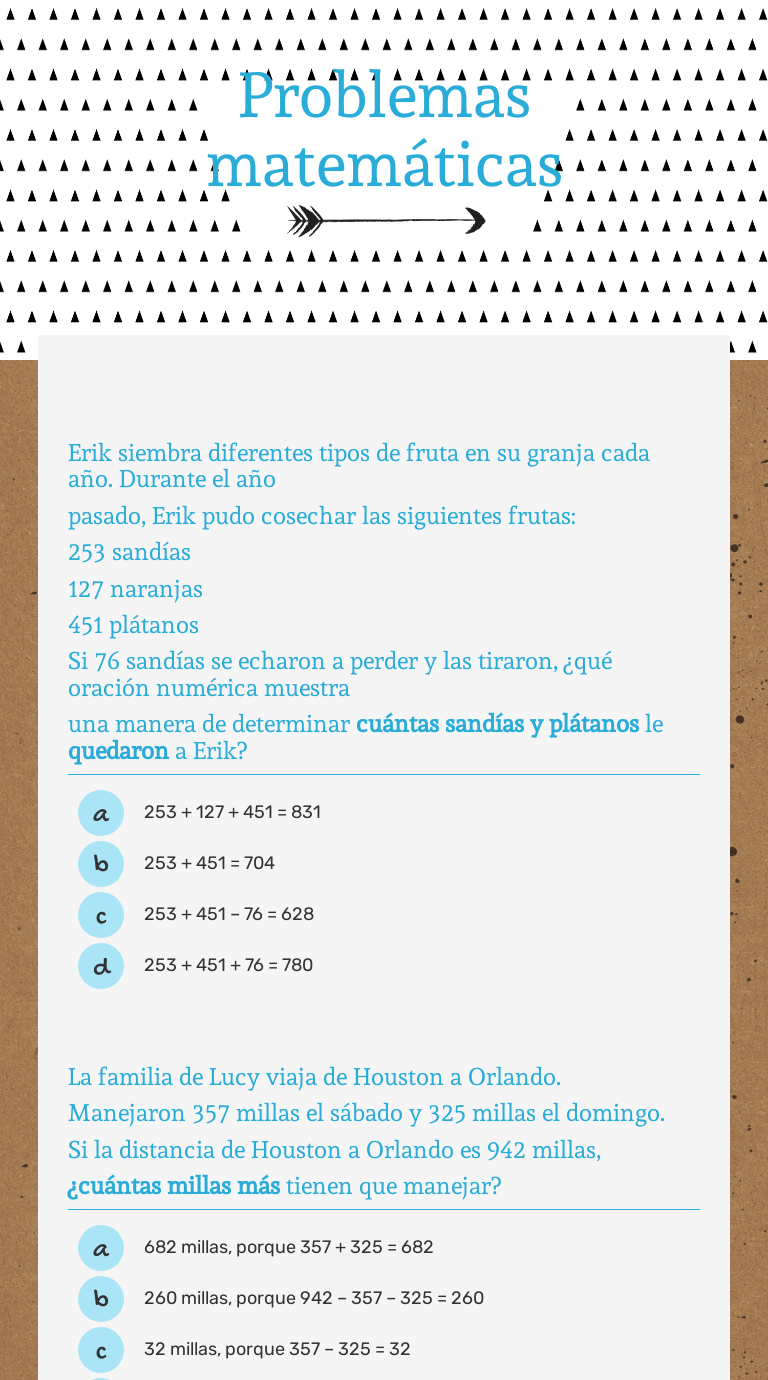 Problemas matemáticas Grade 3 worksheet preview