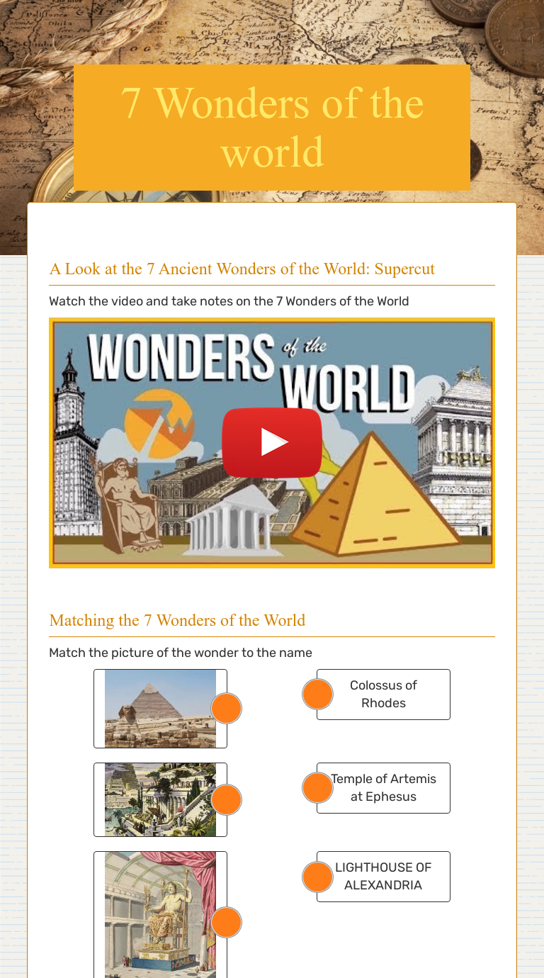 7 Wonders of the world  Interactive Worksheet by Meighan Erickson  Wizer.me