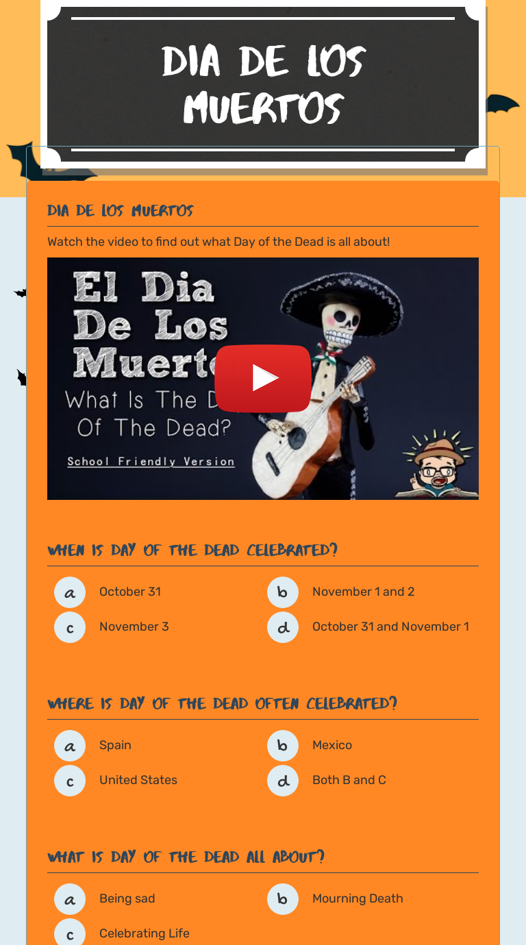 Dia de los muertos | Interactive Worksheet by Manuel Blanco | Wizer.me