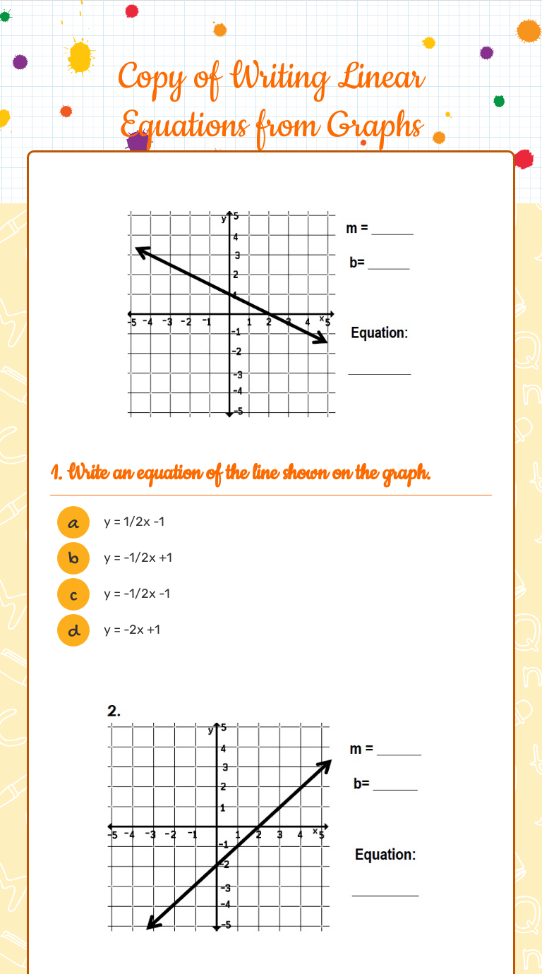 Copy of Writing Linear Equations from Graphs  Interactive For Writing Equations From Graphs Worksheet