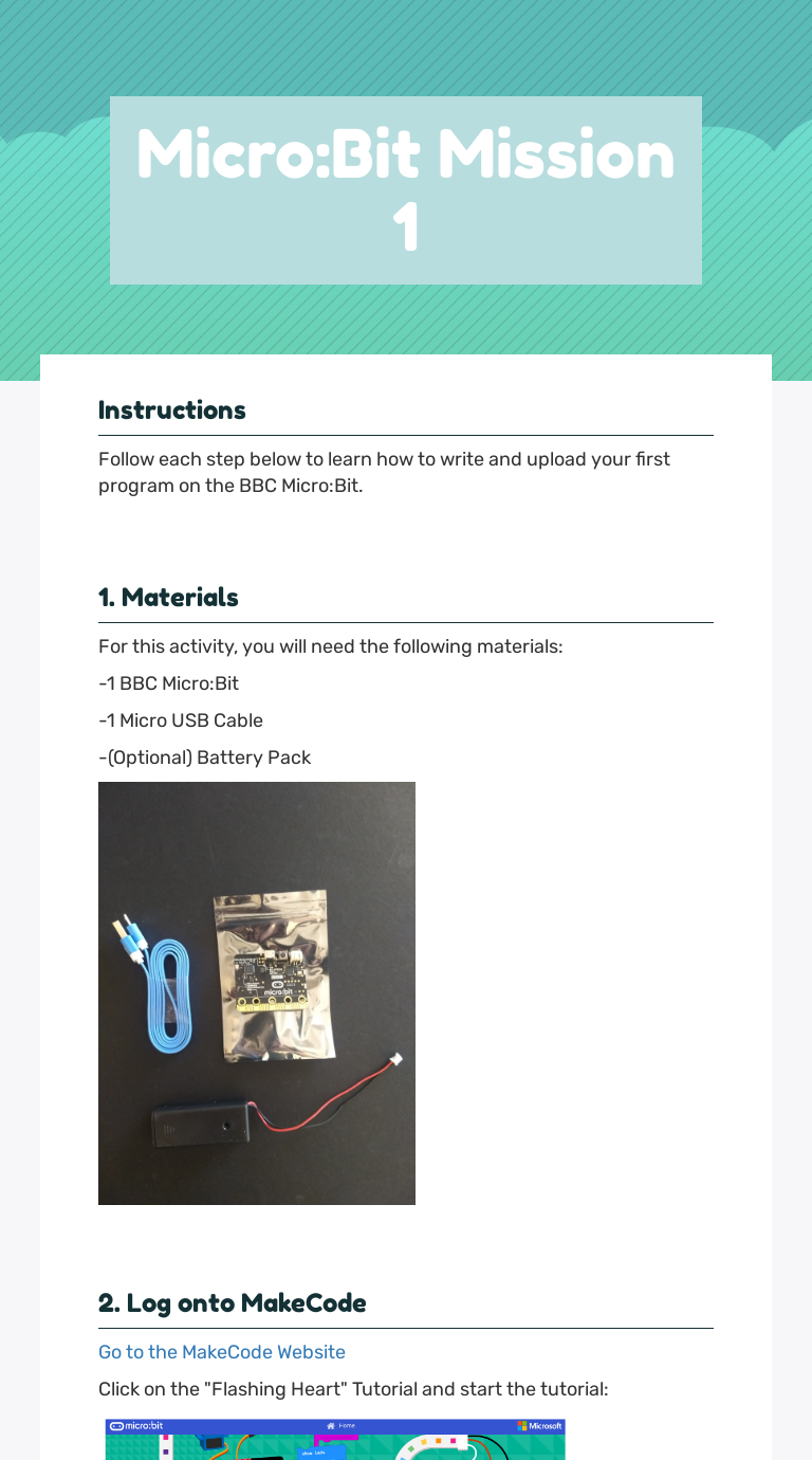 Micro:Bit Mission 1 worksheet preview image