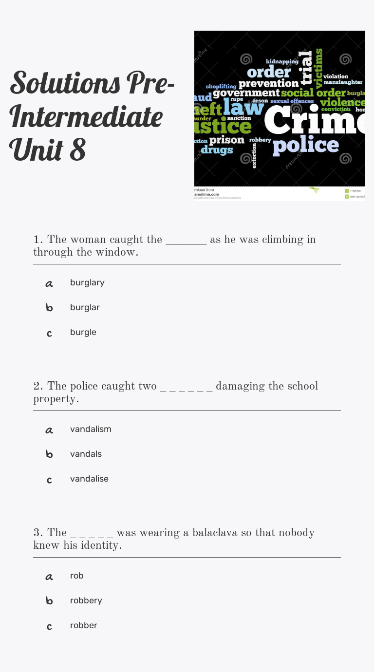 Solutions Pre-Intermediate Unit 8 worksheet
