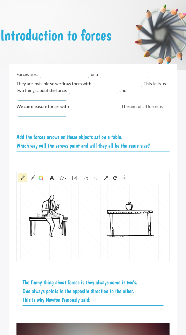 Introduction to forces | Interactive Worksheet by Richard White | Wizer.me