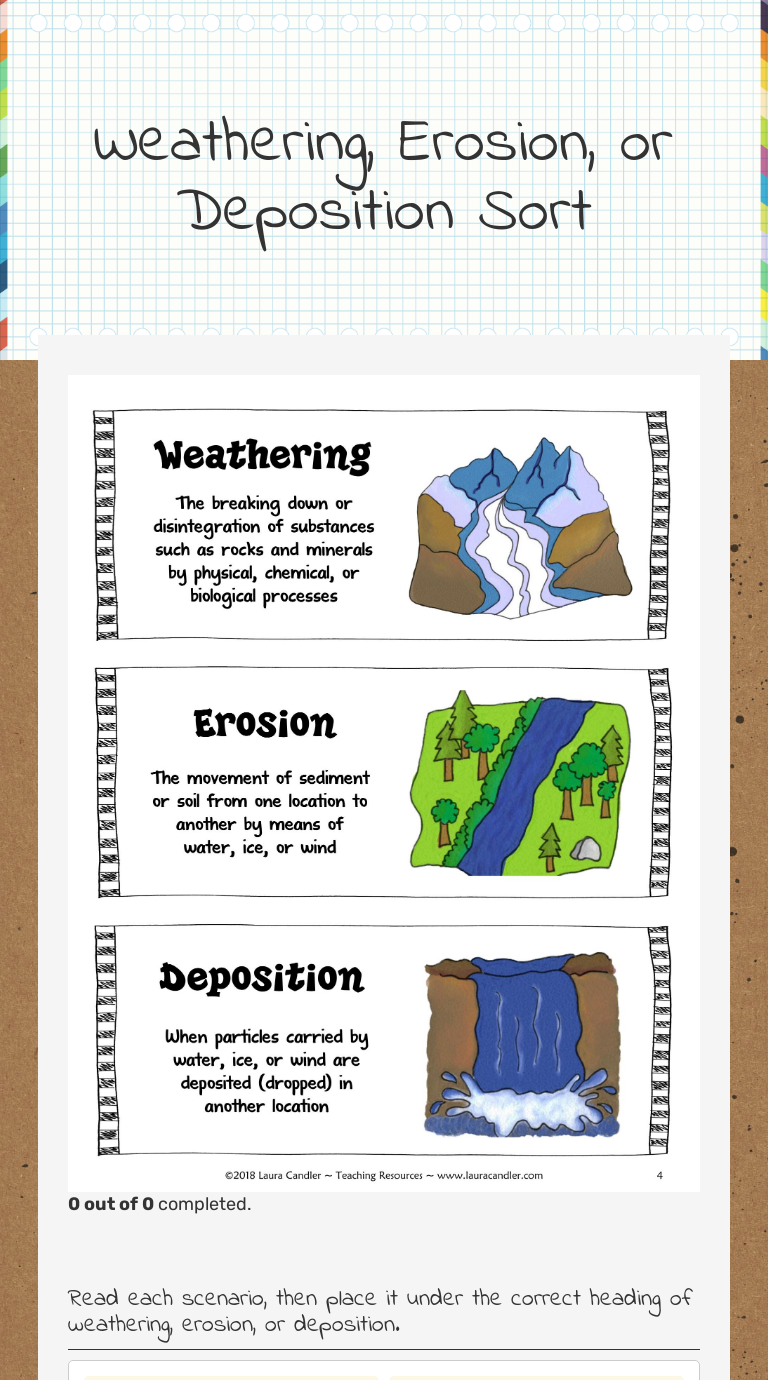 Weathering, Erosion, or Deposition Sort  Interactive Worksheet by With Erosion And Deposition Worksheet