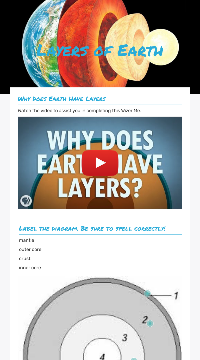 Layers of Earth worksheet preview image