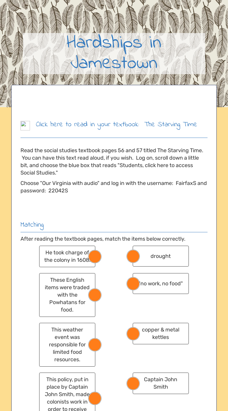 Hardships in Jamestown Interactive Worksheet by Holly Hill Wizer.me