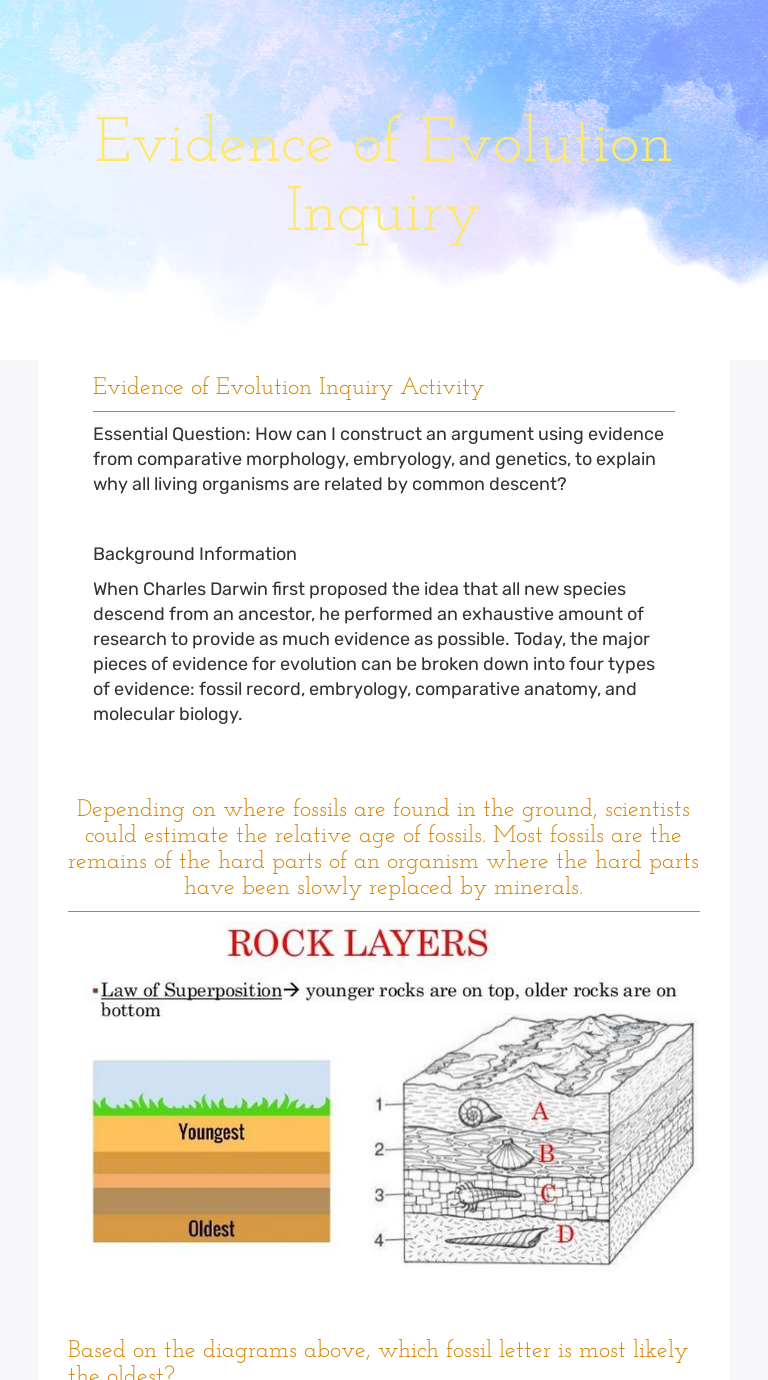 Evidence of Evolution Inquiry  Interactive Worksheet by Jake With Regard To Evidence Of Evolution Worksheet Answers