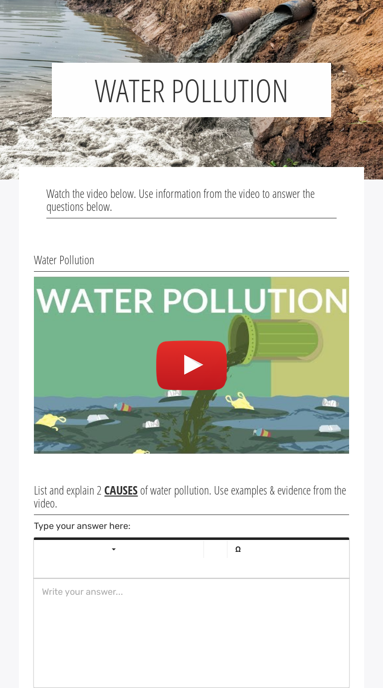 Water Pollution Interactive Worksheet By Sharon Hartranft Wizer Me