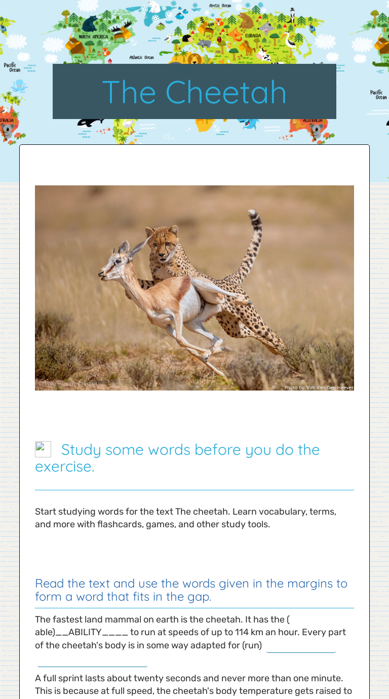 The Cheetah Interactive Worksheet By Irina Bezrodnykh Wizer me
