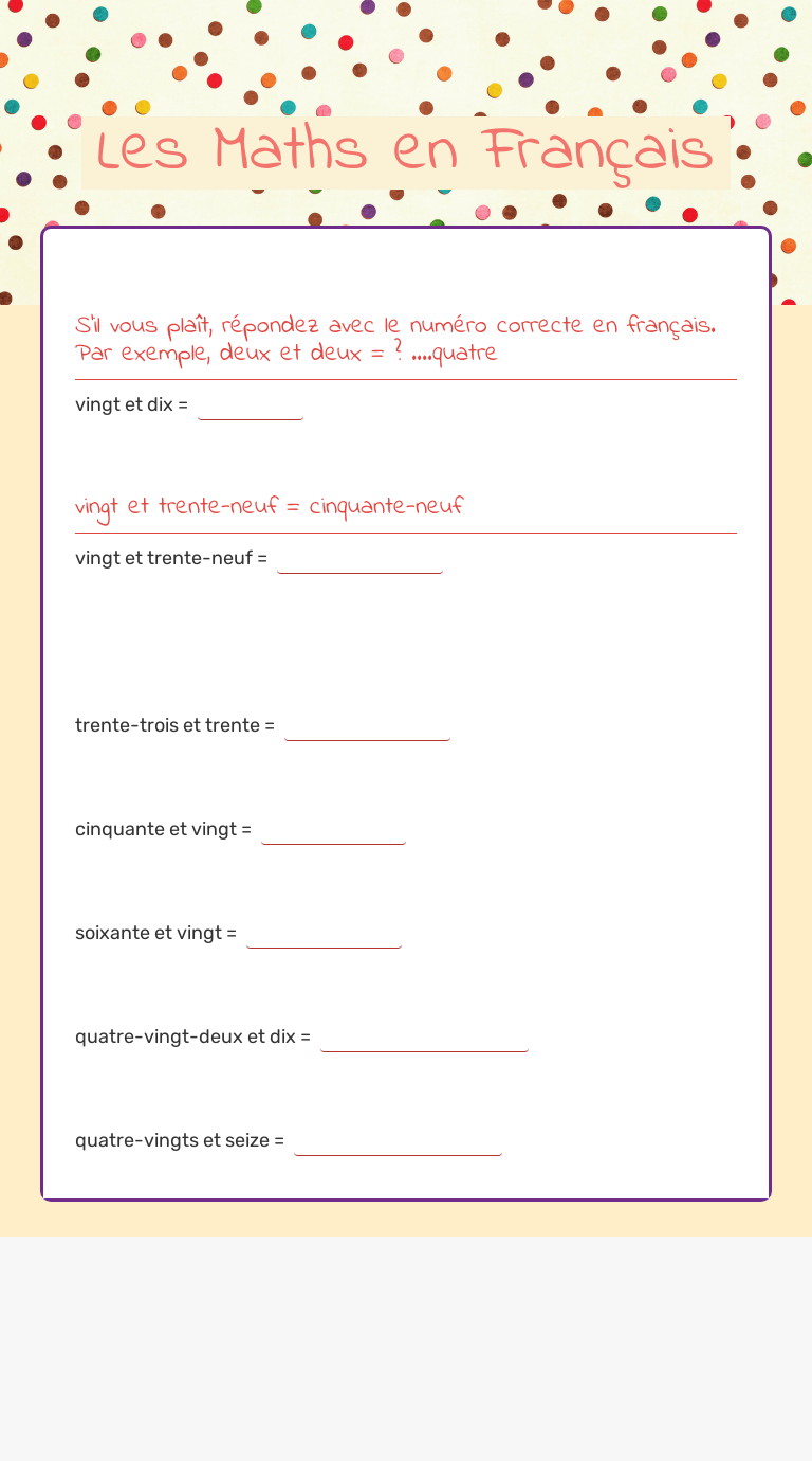 Les Maths en Français Grade 6 worksheet preview