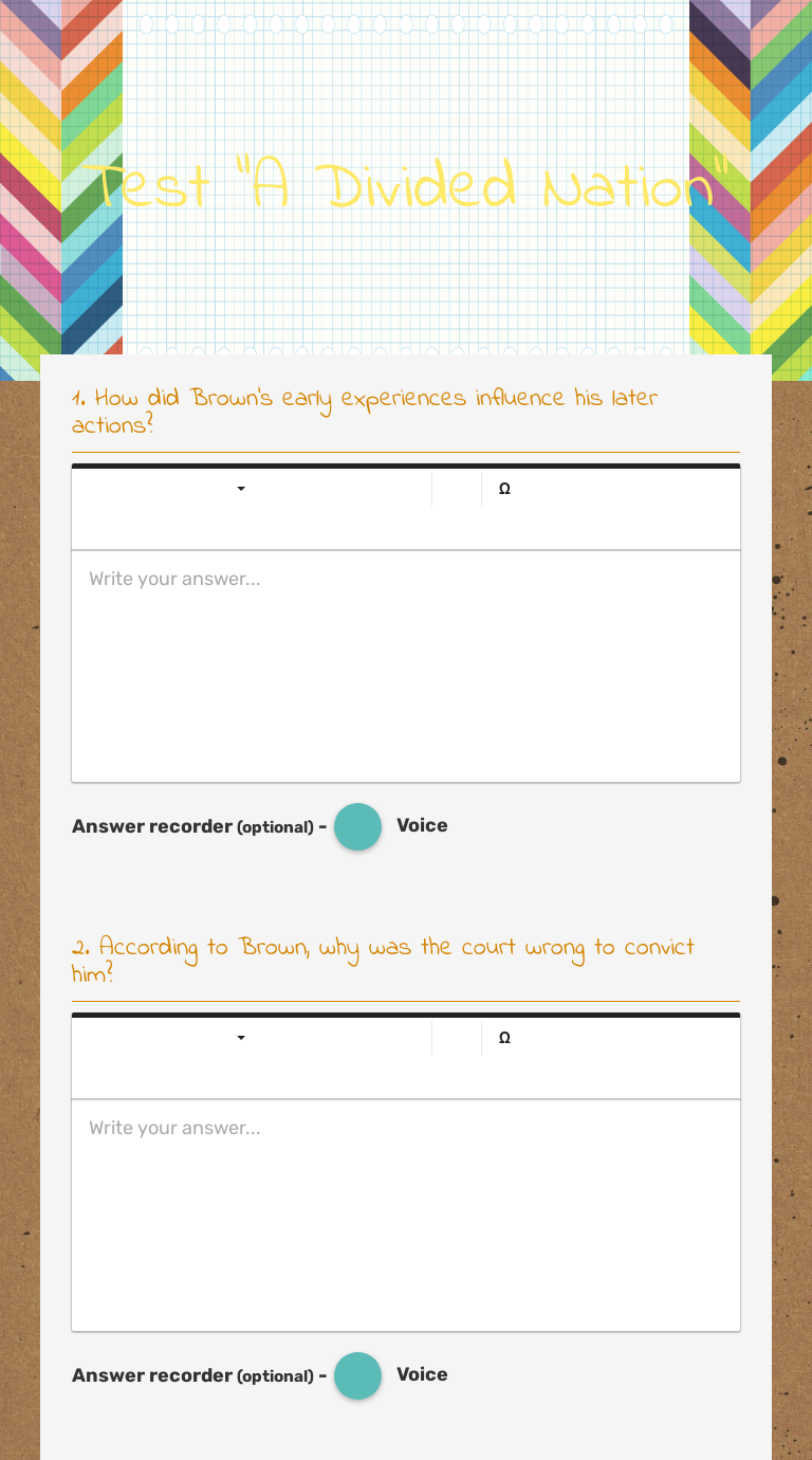 Test “A Divided Nation” worksheet preview image