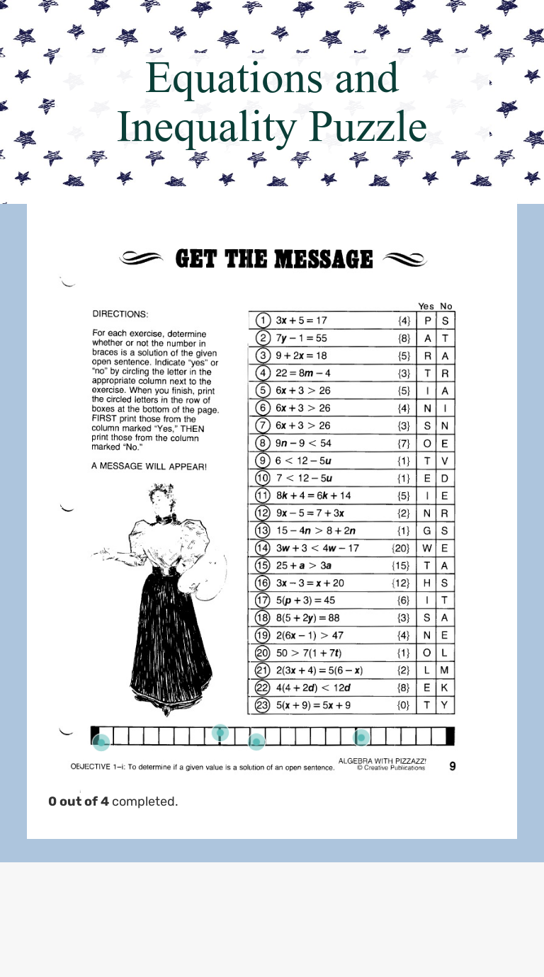 Equations and Inequality Puzzle  Interactive Worksheet by Alison In Get The Message Math Worksheet