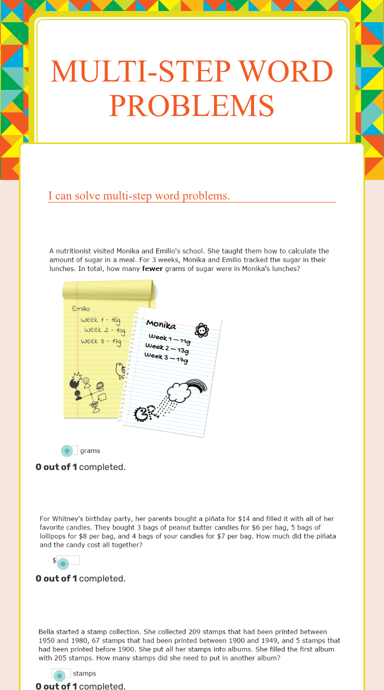 Multi-Step Word Problems | Interactive Worksheet by Kathleen Hanke ...