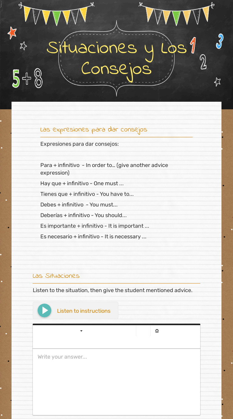 Situaciones y Los Consejos Grade 9 worksheet preview