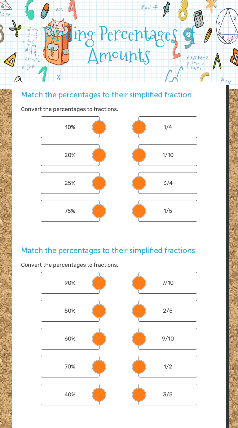 Finding  Percentages of Amounts worksheet preview image