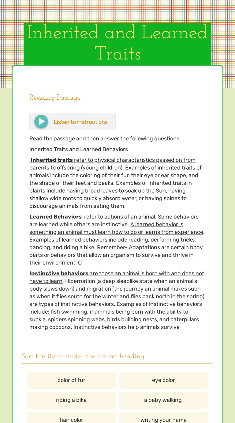 What Are 5 Examples Of Inherited Traits