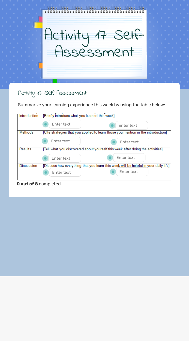 Activity 17: Self-Assessment worksheet preview