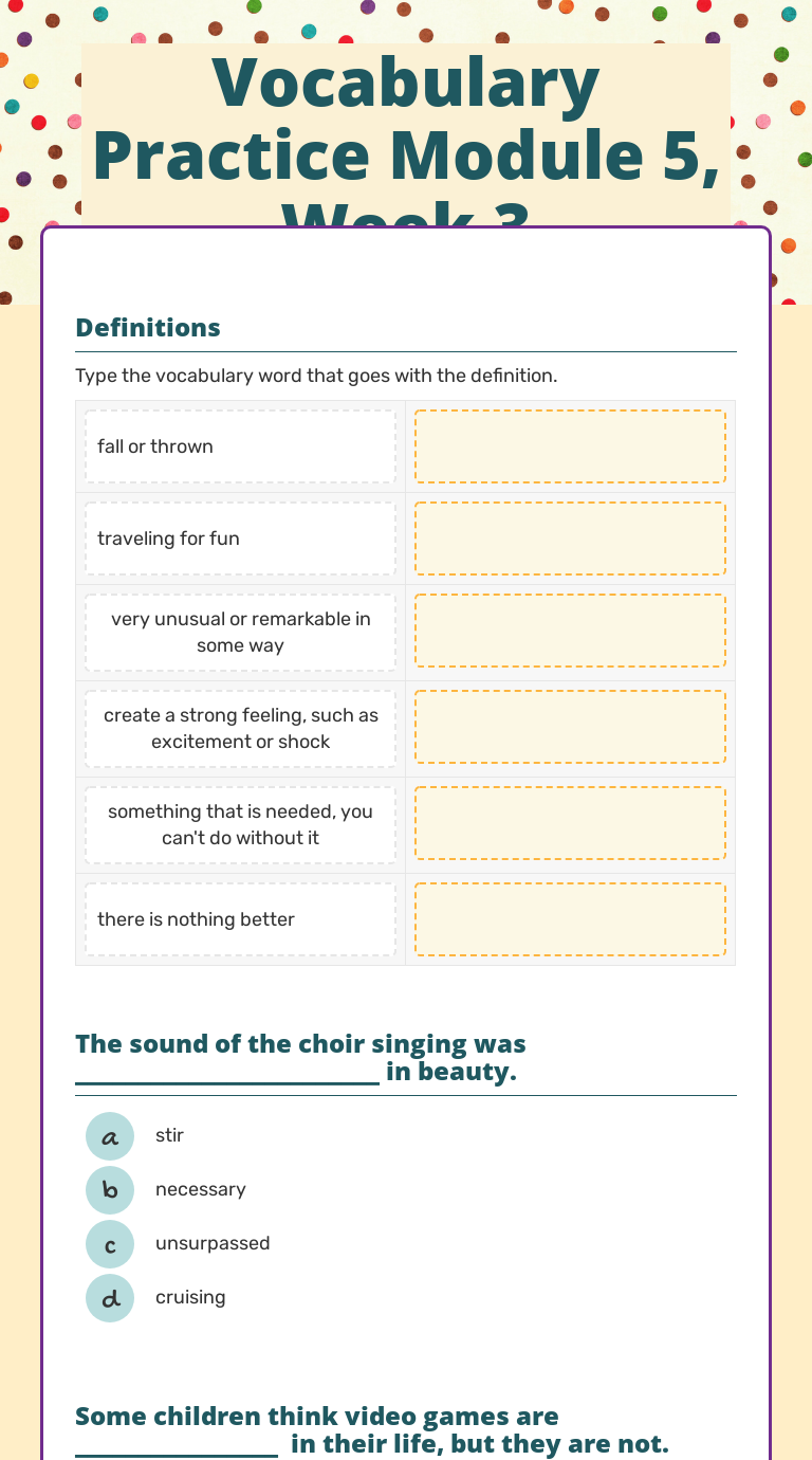 Vocabulary Practice Module 5, Week 3 | Interactive Worksheet By Tori ...