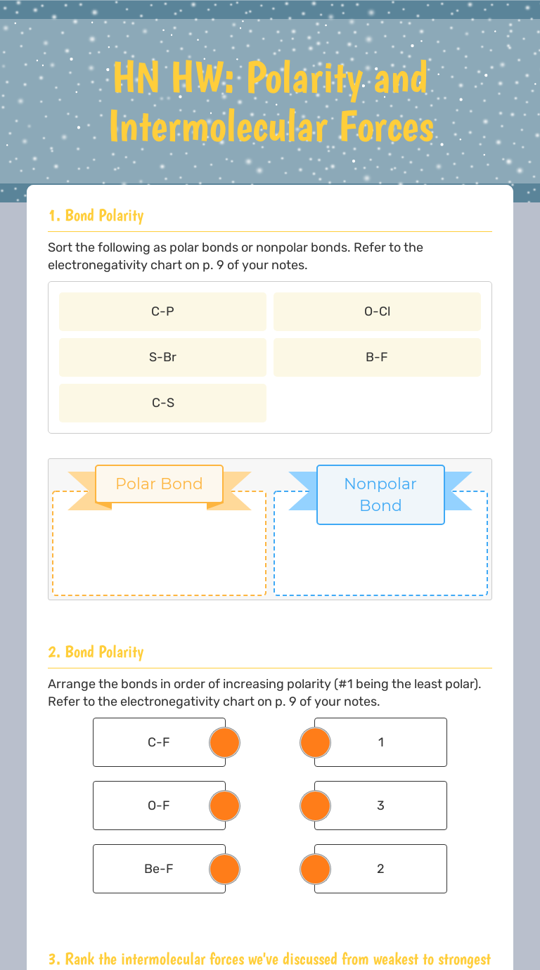 HN HW: Polarity and Intermolecular Forces  Interactive Worksheet Intended For Worksheet Polarity Of Bonds Answers