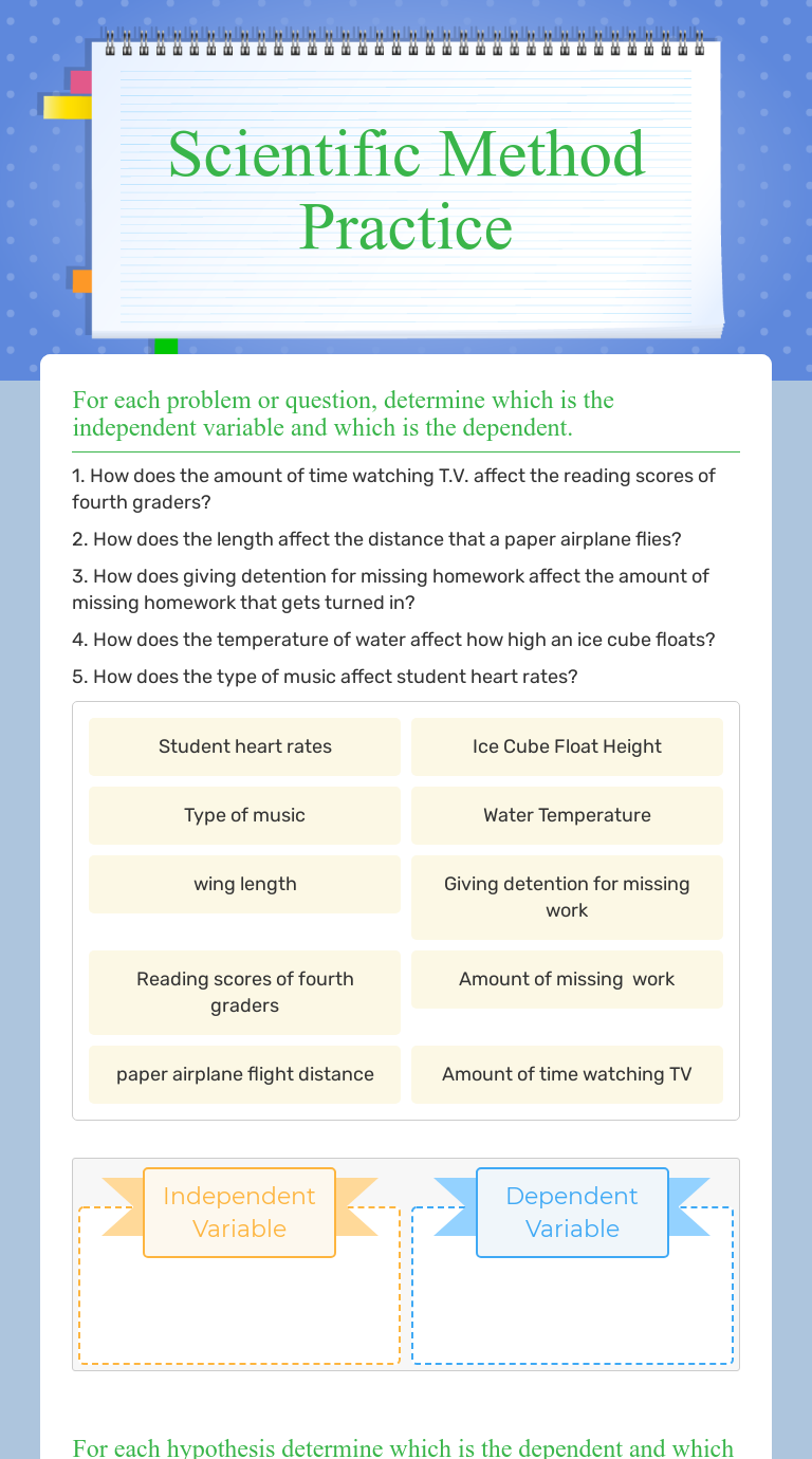 Scientific Method Practice Grade 6 worksheet preview