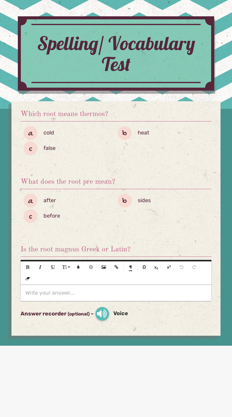 Spelling/ Vocabulary Test worksheet preview image