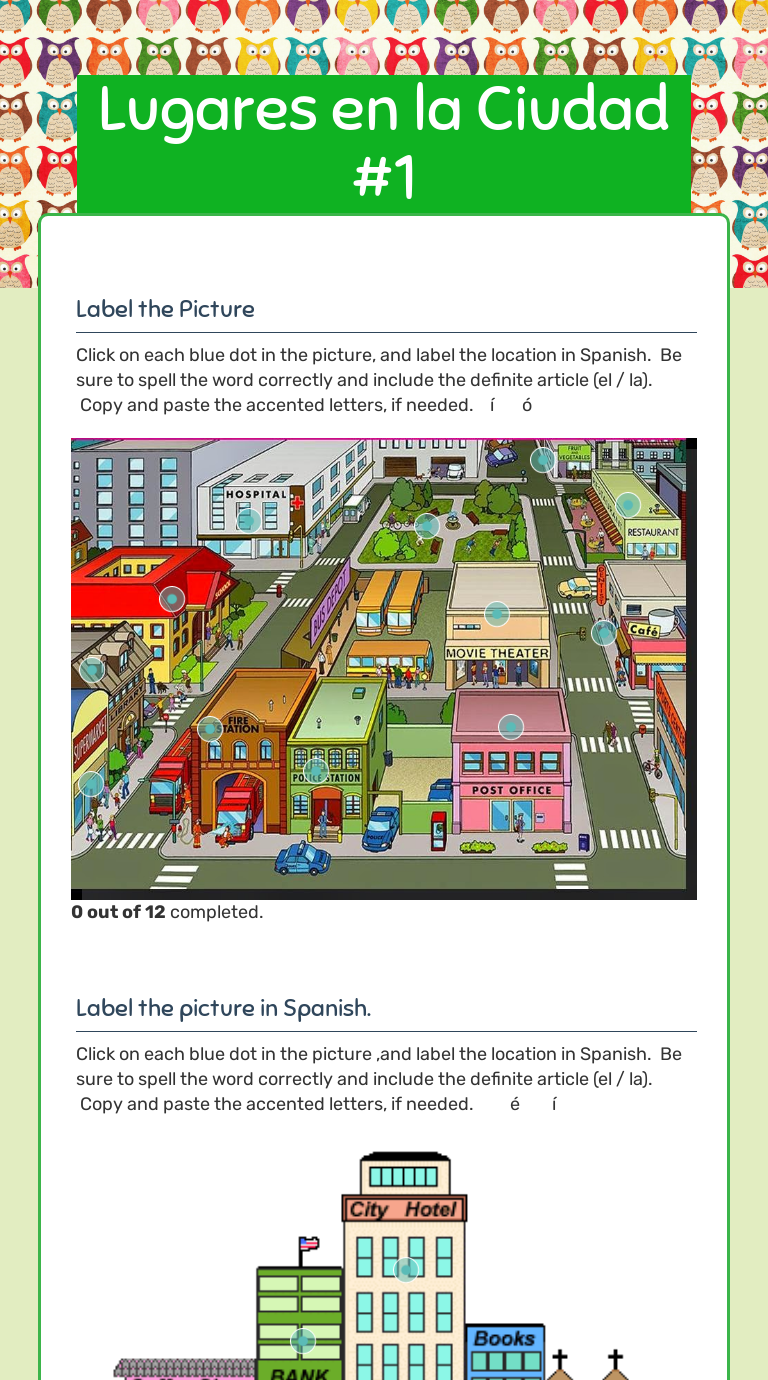 Lugares En La Ciudad 1 Interactive Worksheet By Elizabeth Whitenton Wizer Me