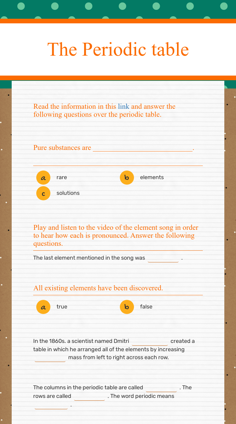 The Periodic Table Interactive Worksheet By Angela Larson Wizer Me