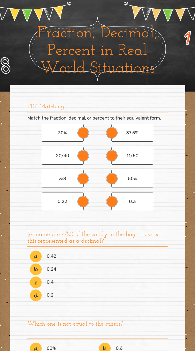 Fraction, Decimal, Percent in Real worksheet