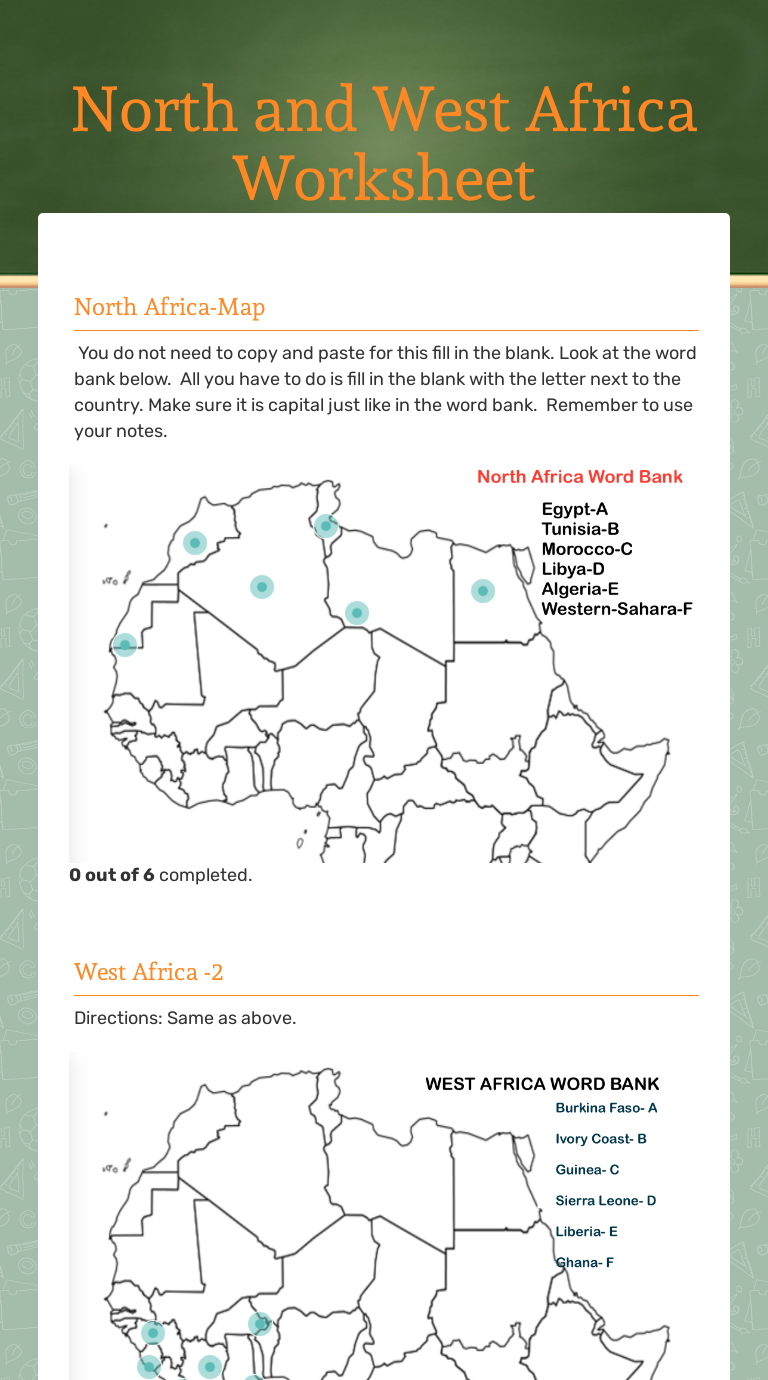 North and West Africa Worksheet Grade 6 worksheet preview