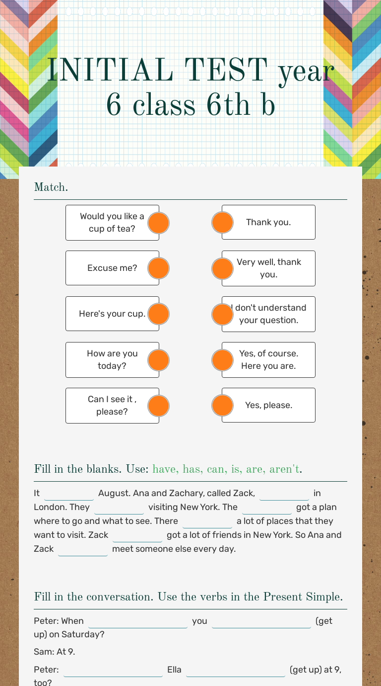 INITIAL TEST Year 6 Class 6th B | Interactive Worksheet By Irena Vujcic ...