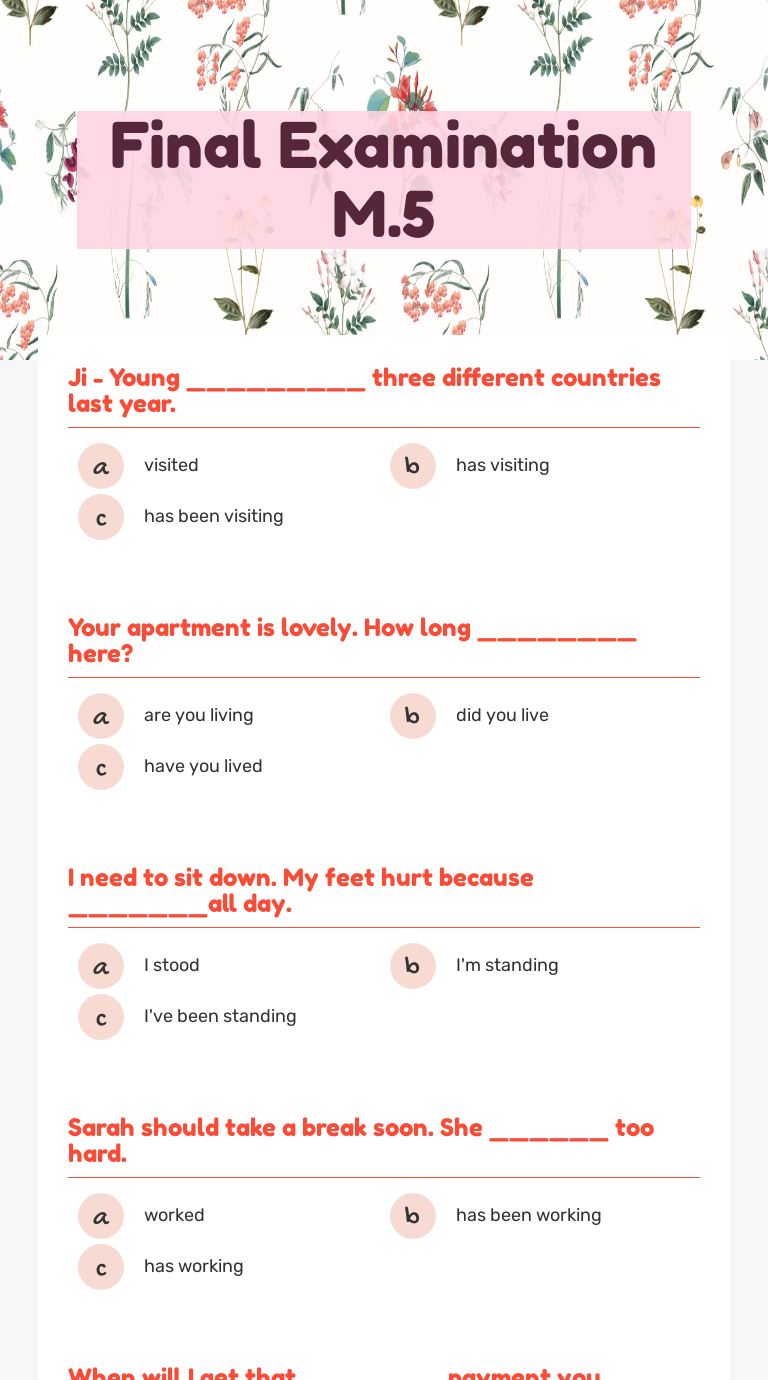 Final Examination M.5 Grade 11 worksheet preview