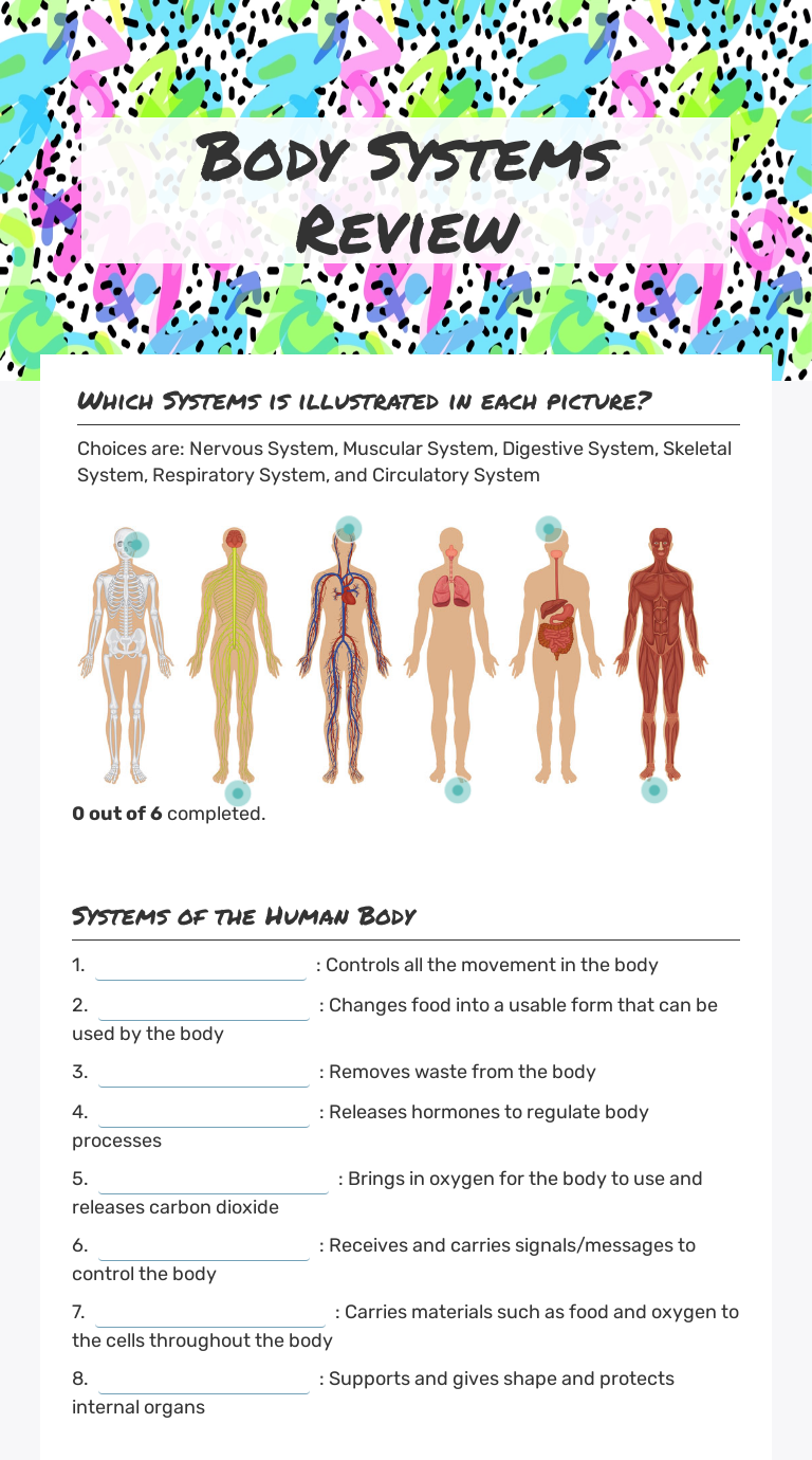 Body Systems Review Interactive Worksheet by Lisa Maldonado Wizer.me