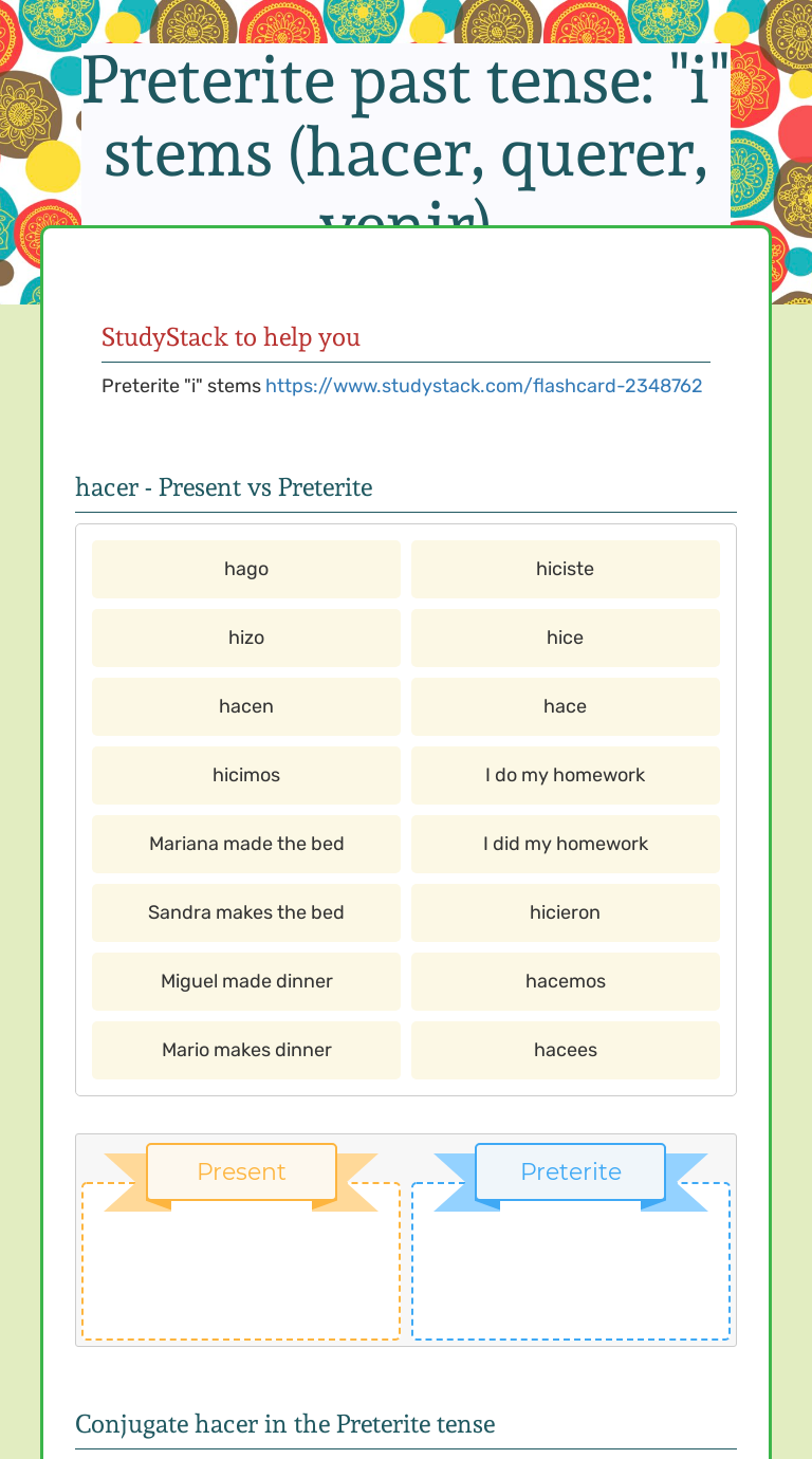 Worksheet 5 11 Preterite Tense Of Querer And Venir Answer Key