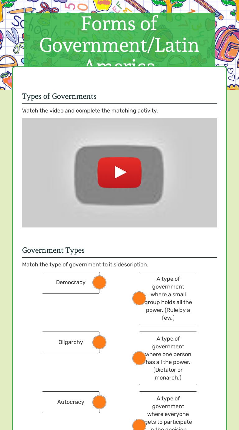 Forms of Government/Latin America  Interactive Worksheet by Regarding Forms Of Government Worksheet