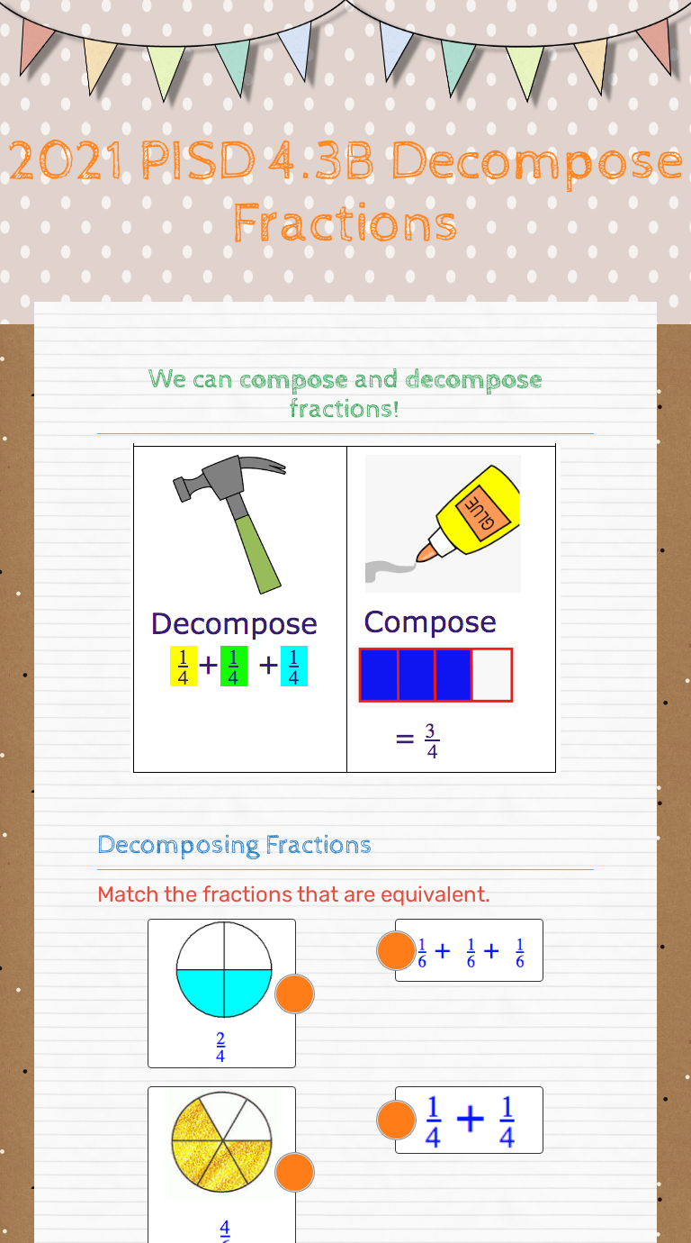 20 PISD 20.20B Decompose Fractions  Interactive Worksheet by Within Decomposing Fractions 4th Grade Worksheet