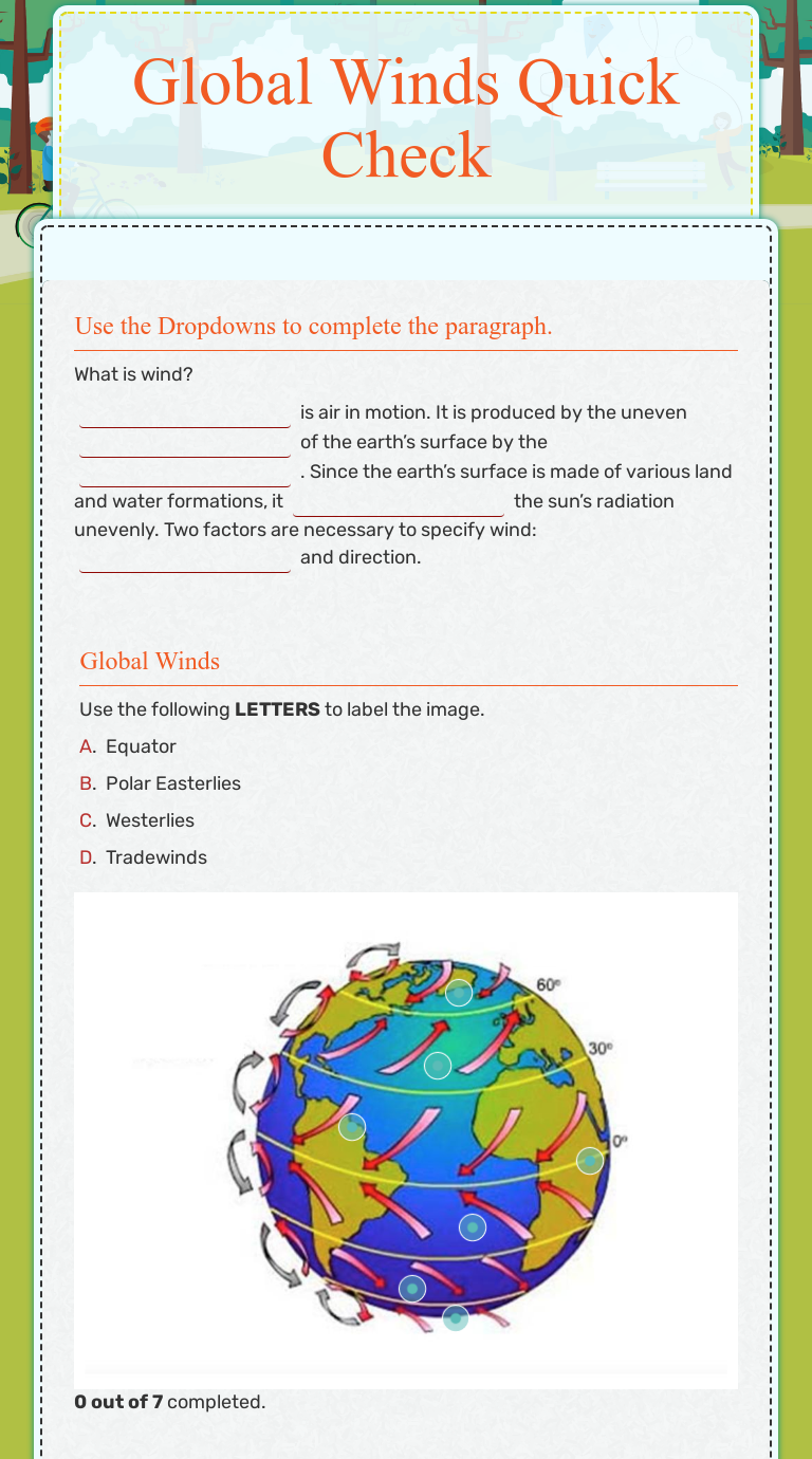 Global Winds Quick Check  Interactive Worksheet by Angela Meekey Regarding Global Wind Patterns Worksheet