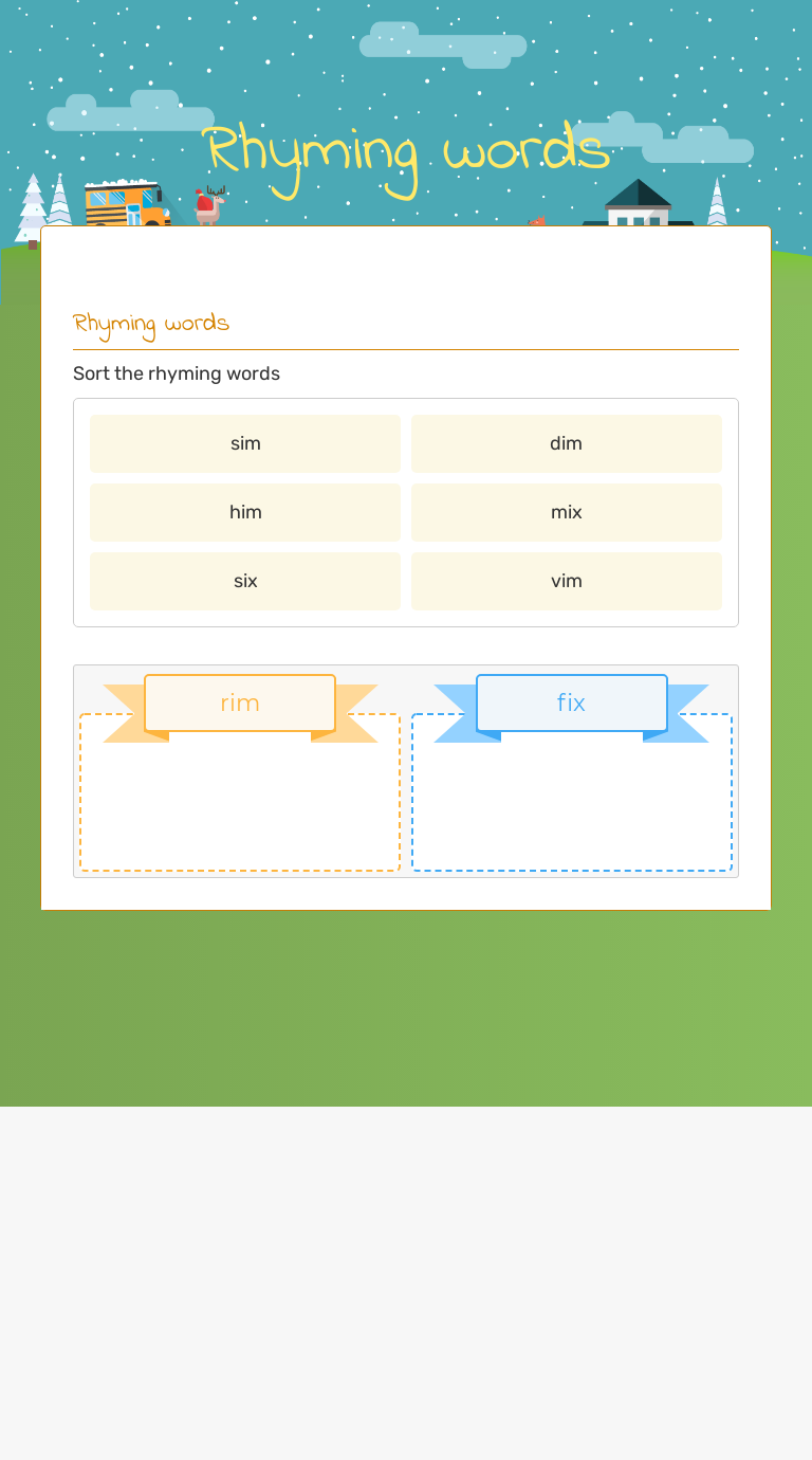 Rhyming words worksheet preview image