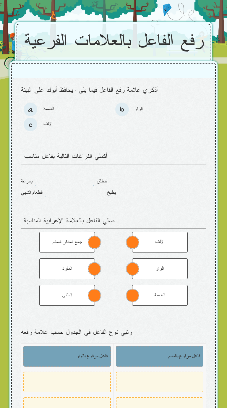 رفع الفاعل بالعلامات الفرعية Interactive Worksheet By زينب التاروتي Wizer Me