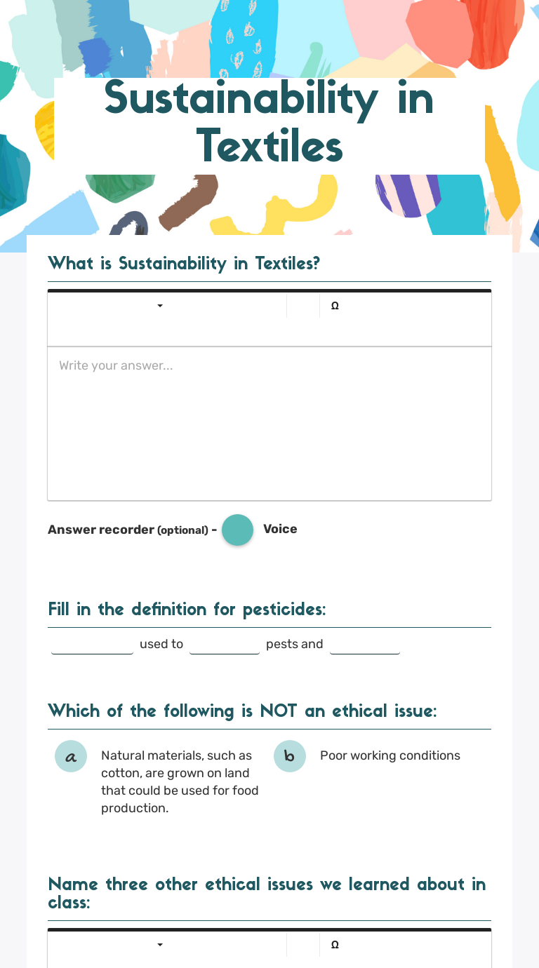 sustainability in textiles interactive worksheet by kelly gillick wizer me