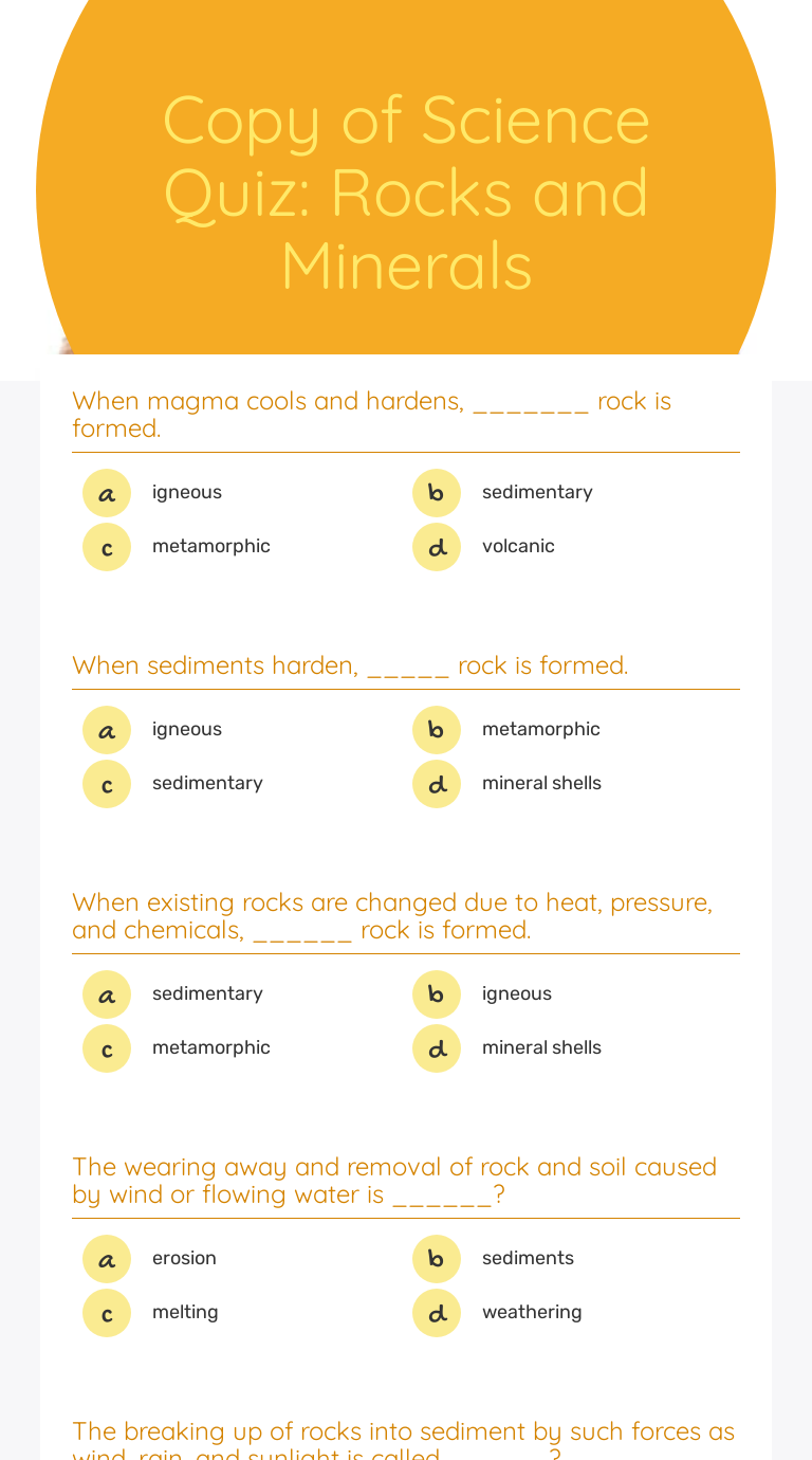 Copy of Science Quiz Rocks and Minerals Interactive Worksheet by Kerry Michaels Wizer.me