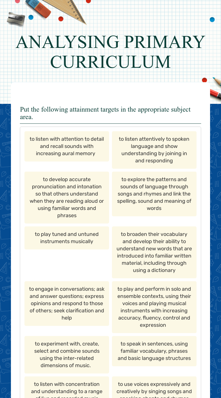 ANALYSING PRIMARY CURRICULUM worksheet preview image