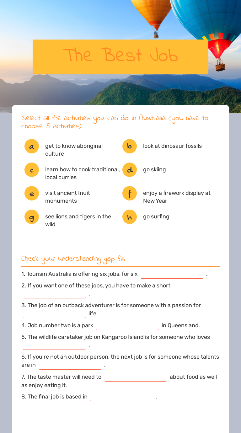 The Best Job worksheet preview image