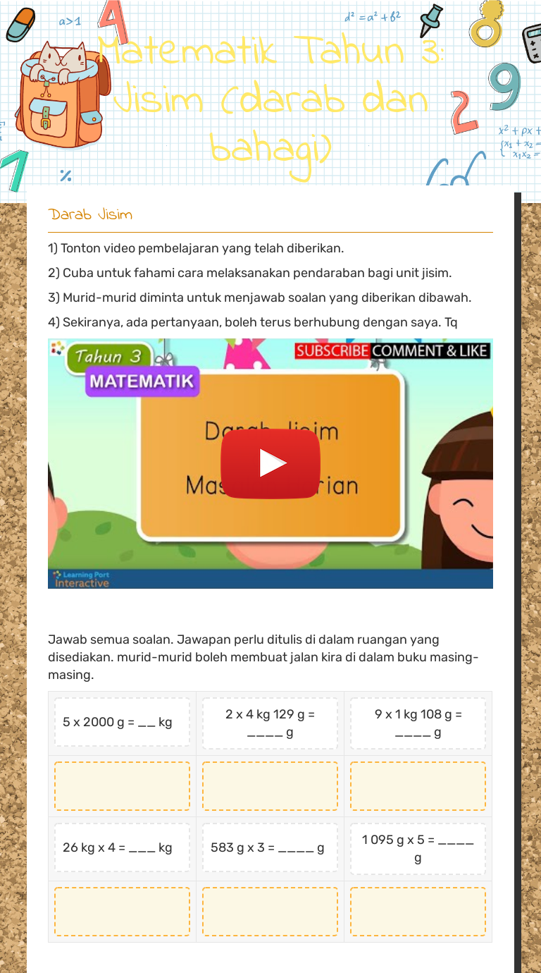 Darab Soalan Matematik Tahun 3 Bahagi - Matematik Tahun 3 Bahagi Bentuk ...