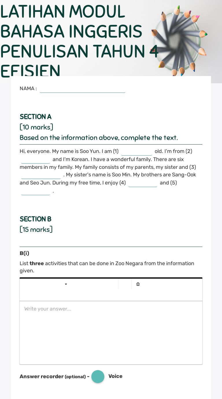 LATIHAN MODUL BAHASA INGGERIS PENULISAN TAHUN 4 EFISIEN worksheet preview