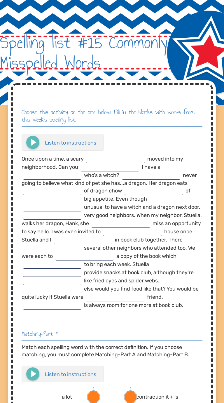 Spelling list #15 Commonly Misspelled Words worksheet preview image