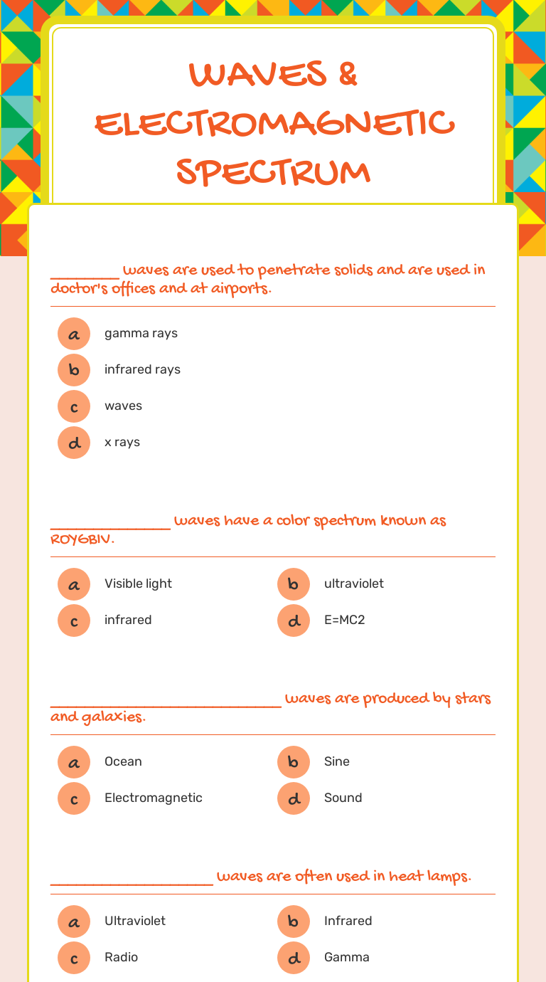 Waves & Electromagnetic Spectrum  Interactive Worksheet  Wizer.me Throughout Electromagnetic Spectrum Worksheet High School